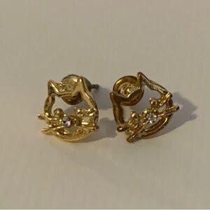 Cute Kitty Cat Gold Stud Earrings